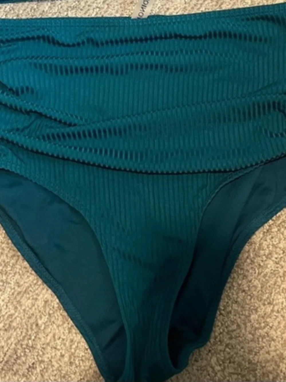 Ribbed High-Waist Swim Bottom in Teal - Women Swim